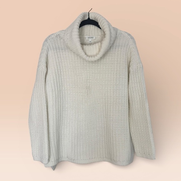 Have Sweaters - Haven Well Within Women’s Chunky Knit Cotton Cream Medium Turtleneck Sweater